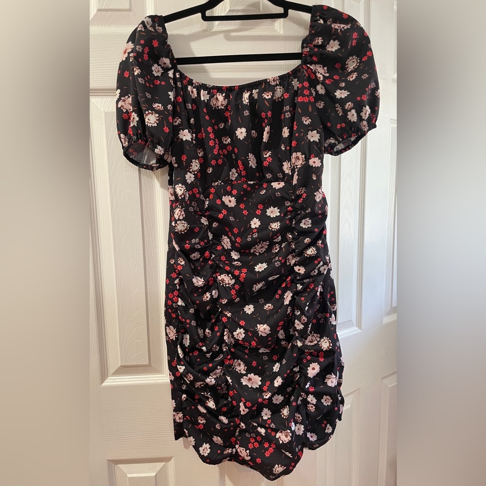 2/$15 Rushed Mini Dress with Puffed Sleeves